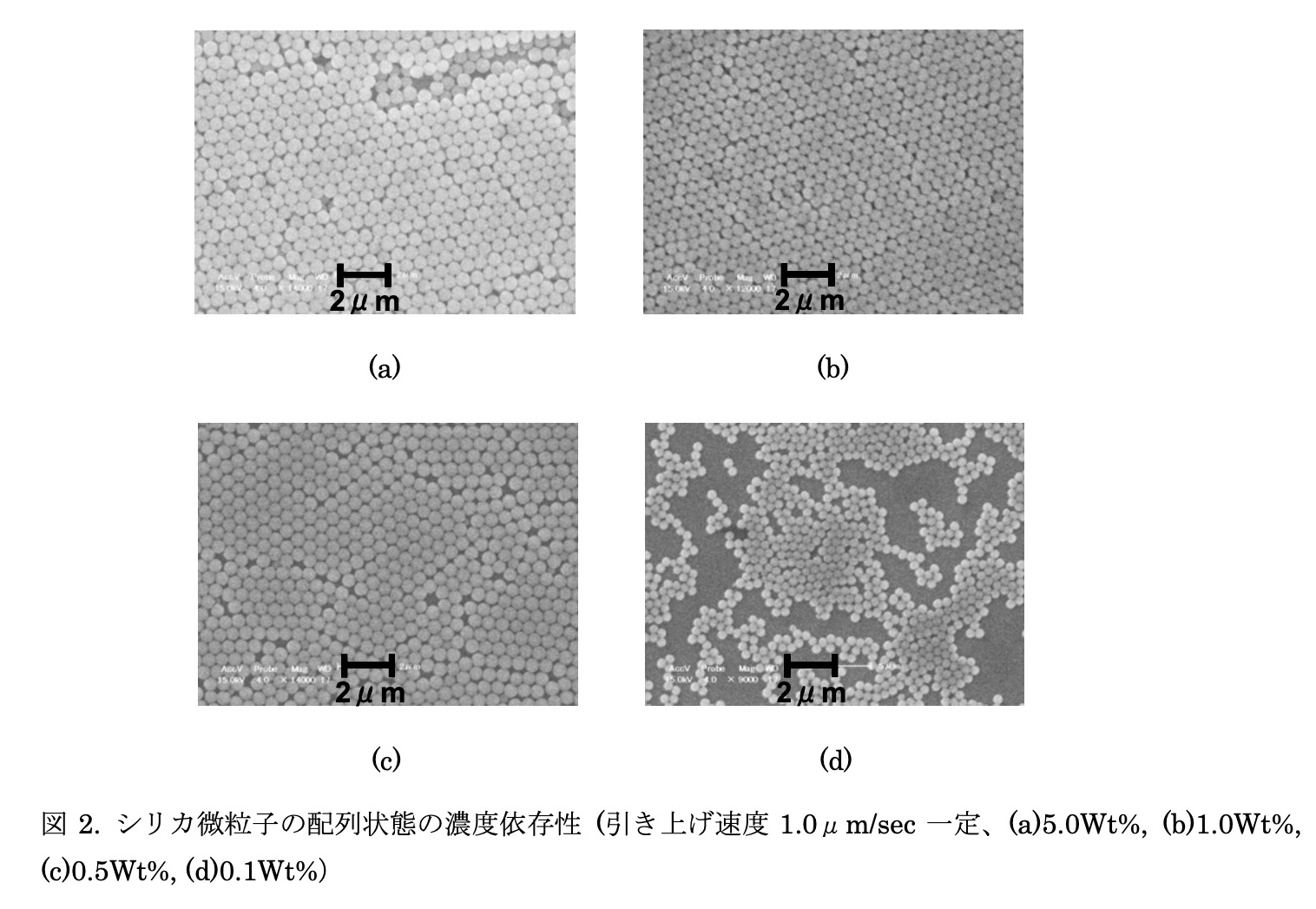 図 2. シリカ微粒子の配列状態の濃度依存性